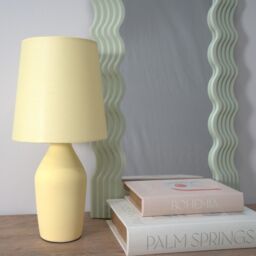 ValueLights Arlo Compact Ceramic Table Lamp with Fabric Shade with LED Bulb in Yellow - thumbnail 3