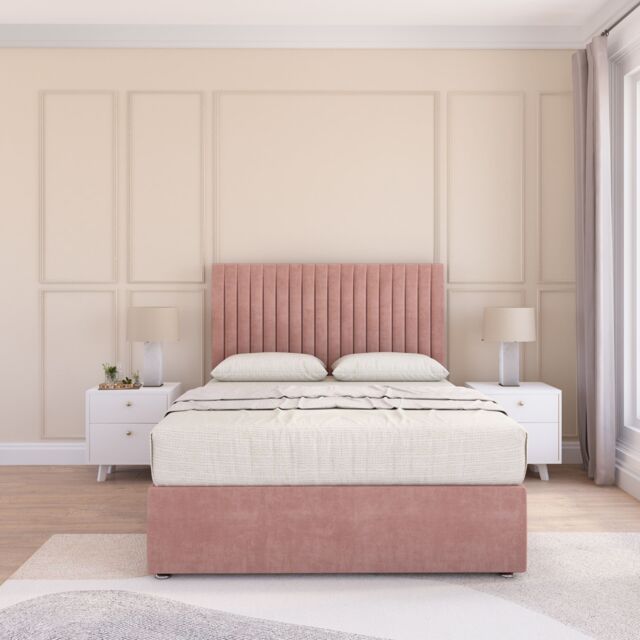 Sloomy Manhattan Plush Velvet Memory Foam Bed Set With No Drawers, Mattress & Headboard in Pink - Size: Single - image 1