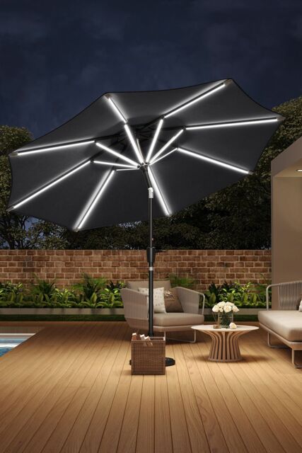 Living and Home 3m Large Solar Powered LED Patio Umbrella for Outdoor Garden Patio without Base in Grey - image 1