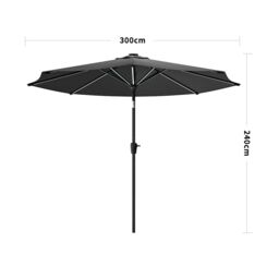 Living and Home 3m Large Solar Powered LED Patio Umbrella for Outdoor Garden Patio without Base in Grey - thumbnail 9