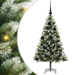 Berkfield Home Artificial Hinged Christmas Tree with Flocked Snow 120 cm in Green - thumbnail 2