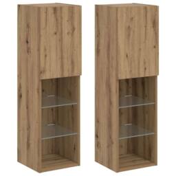 Berkfield Home TV Cabinets with LED Lights 2 pcs Artisian Oak 30.5x30x102 cm in Brown - thumbnail 1