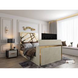 KDMD Morgan Upholstered Soft Velvet Cream TV Bed Frame - Size: Single - thumbnail 1