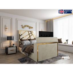 KDMD Morgan Upholstered Soft Velvet Cream TV Bed Frame - Size: Single - thumbnail 7