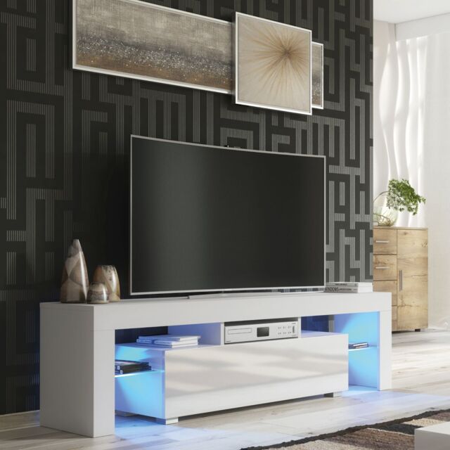 Creative Furniture Aria TV Unit 160cm White with High Gloss Doors & LED Lights - image 1