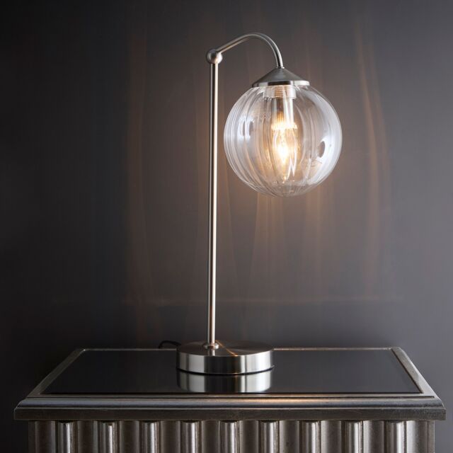 K LIVING Bianca Satin Nickel Table Lamp Ribbed Glass in Silver - image 1