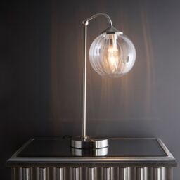 K LIVING Bianca Satin Nickel Table Lamp Ribbed Glass in Silver