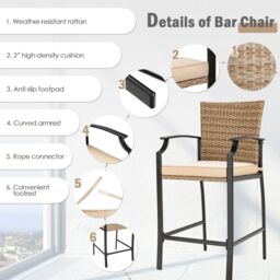 Costway 5 Pieces Outdoor Bar Stool Set Patio Rattan Bistro Set W/ 4 Chairs &1 Bar Table - thumbnail 4
