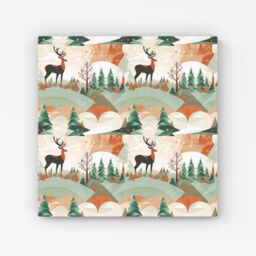 "Warren Reed - Designer Reindeer On A Snowy Landscape Pattern Canvas in Green - Size: W30"" x H30""" - thumbnail 1