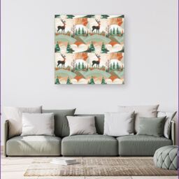 "Warren Reed - Designer Reindeer On A Snowy Landscape Pattern Canvas in Green - Size: W30"" x H30""" - thumbnail 4