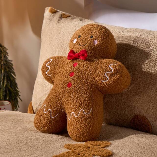OHS Gingerbread Boy Boucle Scatter Cushion Decorative Pillow in Brown - image 1