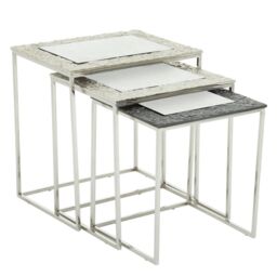 Orsina Luxe Set Of 3 Rectangular Nesting Tables, Nickel & Gunmetal Finish Decorative Tables, Antique Bedside Tables in Silver - thumbnail 6