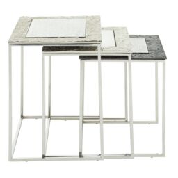 Orsina Luxe Set Of 3 Rectangular Nesting Tables, Nickel & Gunmetal Finish Decorative Tables, Antique Bedside Tables in Silver - thumbnail 2