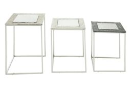 Orsina Luxe Set Of 3 Rectangular Nesting Tables, Nickel & Gunmetal Finish Decorative Tables, Antique Bedside Tables in Silver - thumbnail 3