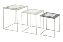 Orsina Luxe Set Of 3 Rectangular Nesting Tables, Nickel & Gunmetal Finish Decorative Tables, Antique Bedside Tables in Silver - thumbnail 4