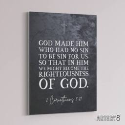 "Artery8 Corinthians 5 21 No Sin Bible Quote Canvas Wall Art Print in Grey - Size: W18"" x H24""" - thumbnail 2