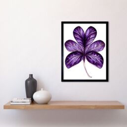 "Artery8 Wall Art Print Purple on White Six Clover Modern Simple Leaf Art Framed in Black - Size: W12"" x H16""" - thumbnail 2