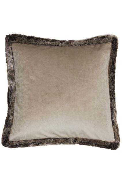 Paoletti Kiruna Faux Fur Trimmed Soft Velvet Cushion in Taupe - Size: 45 cm x 45 cm - image 1