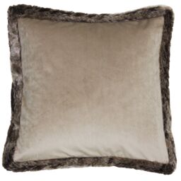 Paoletti Kiruna Faux Fur Trimmed Soft Velvet Cushion in Taupe - Size: 45 cm x 45 cm - thumbnail 2