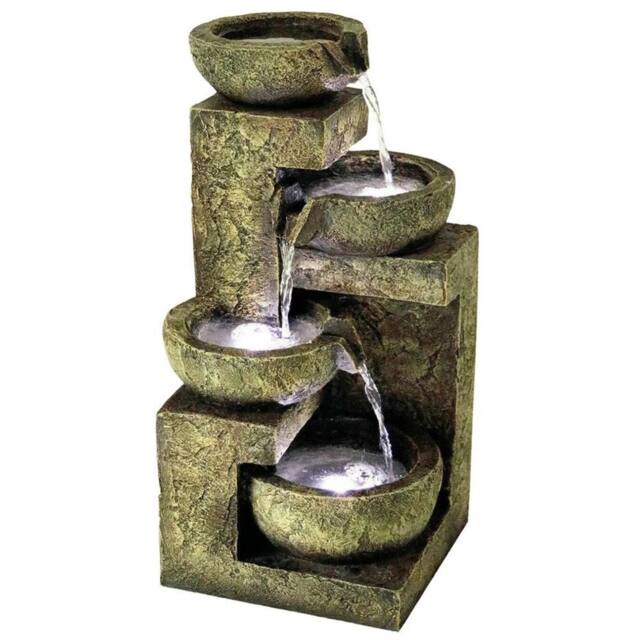 Nordara 4 Tier Water Feature Outdoor LED Fountain Waterfall Garden Decor in Bronze - image 1