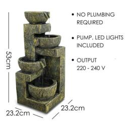 Nordara 4 Tier Water Feature Outdoor LED Fountain Waterfall Garden Decor in Bronze - thumbnail 2