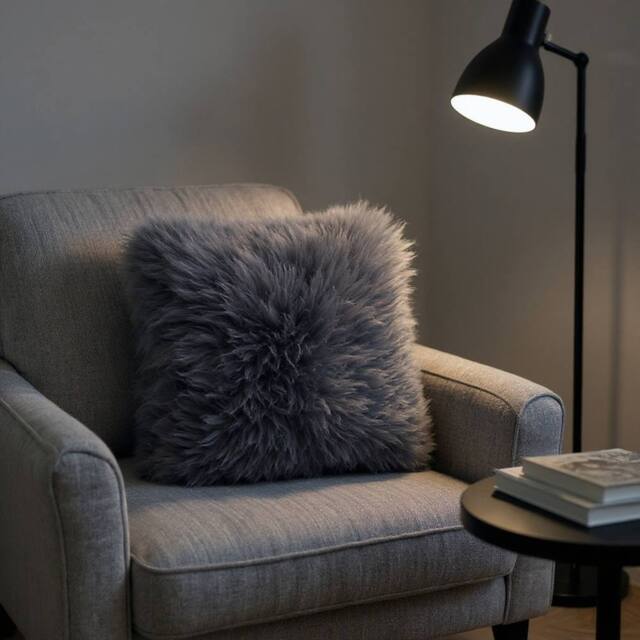 Infinity Leather Natural Sheepskin Real Wool Cushion in Grey - Size: 40 cm x 40 cm - image 1