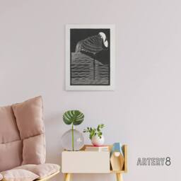 "Artery8 Stylised White Necked Crane De Mesquita Canvas Wall Art Print in Black - Size: W18"" x H24""" - thumbnail 3