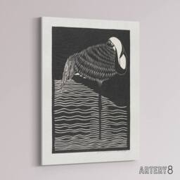 "Artery8 Stylised White Necked Crane De Mesquita Canvas Wall Art Print in Black - Size: W18"" x H24""" - thumbnail 2