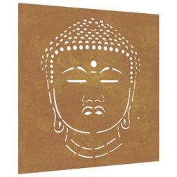 Berkfield Home Garden Wall Decoration 55x55 cm Corten Steel Buddha Head Design in Brown - thumbnail 2