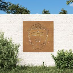 Berkfield Home Garden Wall Decoration 55x55 cm Corten Steel Buddha Head Design in Brown