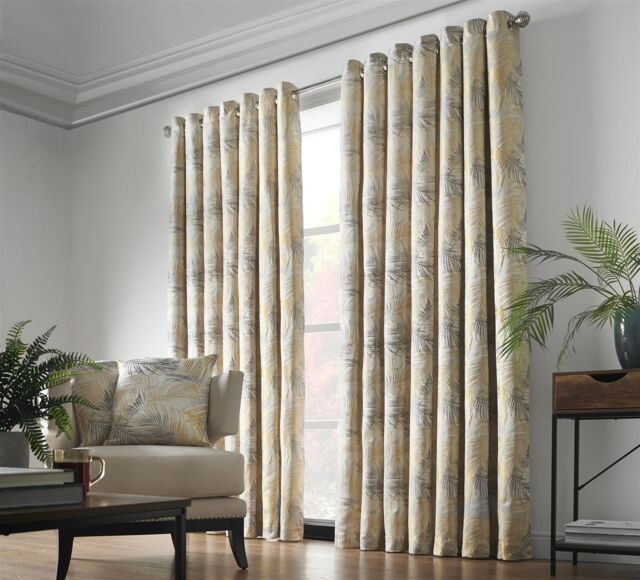 Luxury Living Luxury Fern Jacquard Ring Top Ready Made Curtains in Yellow - Size: 229 cm width x 183 cm drop - image 1