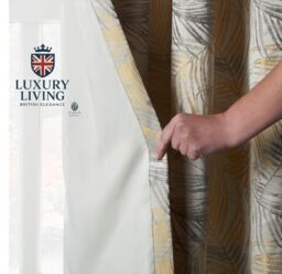 Luxury Living Luxury Fern Jacquard Ring Top Ready Made Curtains in Yellow - Size: 229 cm width x 183 cm drop - thumbnail 5