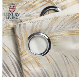 Luxury Living Luxury Fern Jacquard Ring Top Ready Made Curtains in Yellow - Size: 229 cm width x 183 cm drop - thumbnail 7