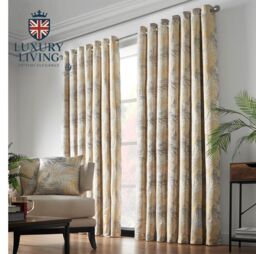 Luxury Living Luxury Fern Jacquard Ring Top Ready Made Curtains in Yellow - Size: 229 cm width x 183 cm drop - thumbnail 2