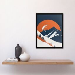 "Artery8 Abstract Winter Crescent Moon Mountain Landscape Framed Art Print in Orange - Size: W12"" x H16""" - thumbnail 4