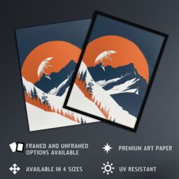 "Artery8 Abstract Winter Crescent Moon Mountain Landscape Framed Art Print in Orange - Size: W12"" x H16""" - thumbnail 2