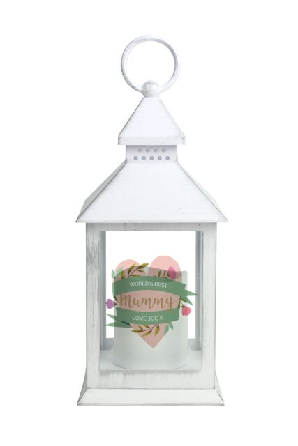 Personalised Memento Company Women's Personalised Floral Heart Mothers Day White Lantern - image 1
