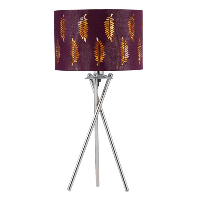 First Choice Lighting Chrome Tripod Table Lamp with Burgundy Fern Cut Out Shade in Silver - image 1