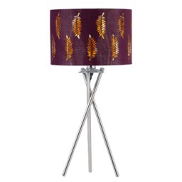 First Choice Lighting Chrome Tripod Table Lamp with Burgundy Fern Cut Out Shade in Silver