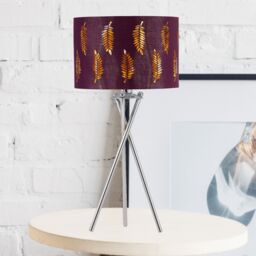 First Choice Lighting Chrome Tripod Table Lamp with Burgundy Fern Cut Out Shade in Silver - thumbnail 2