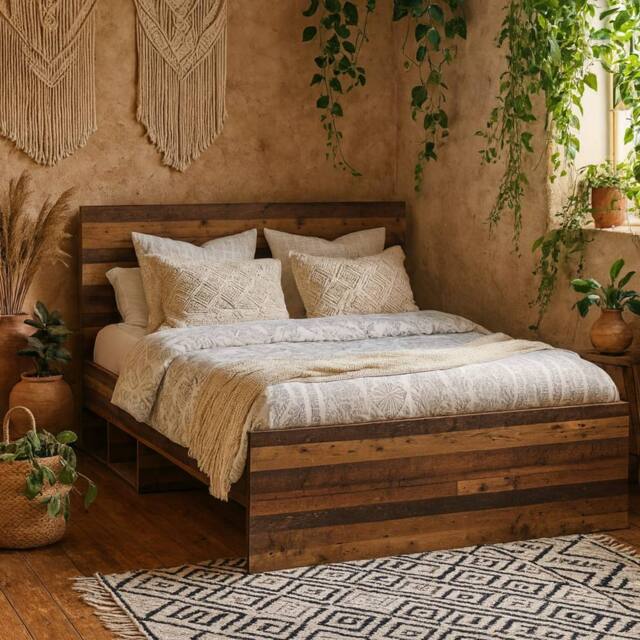 Wyld Haus Whimwick Small Double 4ft Walnut Industrial Bed Frame in Brown - image 1
