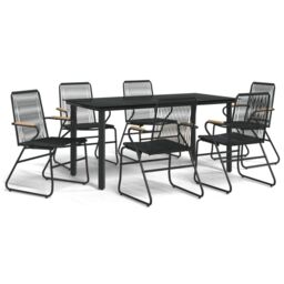 Berkfield Home 7 Piece Garden Dining Set Black PVC Rattan - thumbnail 2
