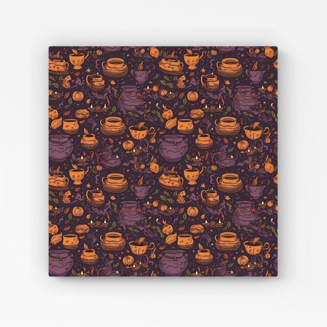 Warren Reed - Designer Wicked Witches Bubbling Cauldrons Canvas in Purple - Size: w40 inch x h40 inch - image 1