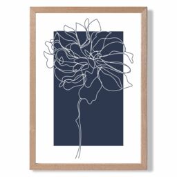 ARTZE Navy Blue & White Abstract Floral Line Art Framed Print SIZE: A3 with Oak Frame - Size: A4 - thumbnail 1