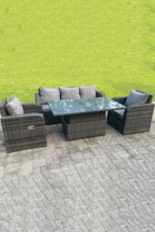 Fimous Rattan Outdoor Lifting Adjustable Dining Coffee Table Sets Lounge Sofa Recling Chairs in Dark Grey - thumbnail 2