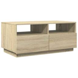 Berkfield Home Modern Coffee Table with LED Lights Sonoma Oak 90x49x40 cm in Brown - Size: 90 x 49 x 40 cm - thumbnail 1