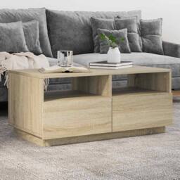 Berkfield Home Modern Coffee Table with LED Lights Sonoma Oak 90x49x40 cm in Brown - Size: 90 x 49 x 40 cm - thumbnail 2