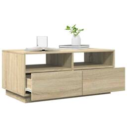 Berkfield Home Modern Coffee Table with LED Lights Sonoma Oak 90x49x40 cm in Brown - Size: 90 x 49 x 40 cm - thumbnail 4