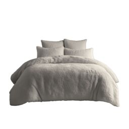 Snug City Teddy Bear Fleece Soft Cosy Duvet Cover + Pillow Case Set in Cream - Size: King - thumbnail 2