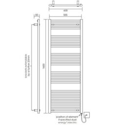 Balterley Straight Heated Towel Rail Radiator, 1080W, 600 x 1600mm, Matt Black - thumbnail 3